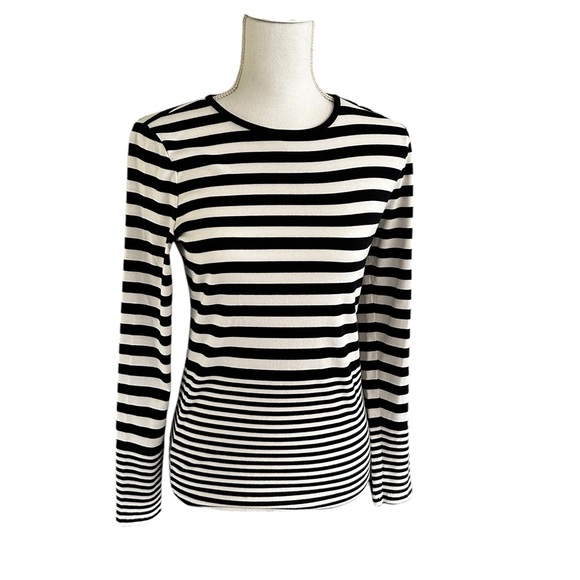 Lauren Ralph Lauren black & white striped long tee,cotton, size medium, … - Picture 5 of 11